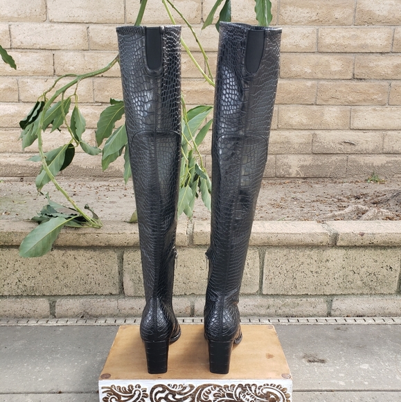 HTF Sassy Fierce Sexy Marc Fisher OTK Black Croc Embossed Boots - Picture 6 of 12